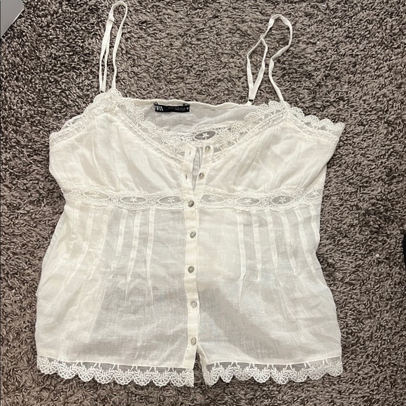 zara Tops - Zara White Lace Camisole Top